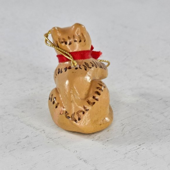 Vintage Cat Ornament Orange Tabby Hand Painted Folk Art - Picture 7 of 10